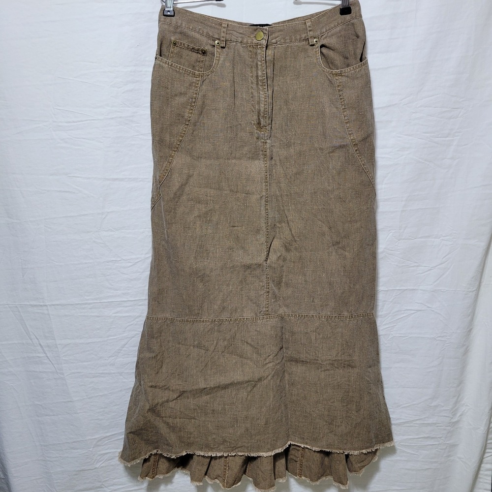 Peruvian Connection Cassandra Linen Maxi Skirt Brown Size 10 Boho Minimalist